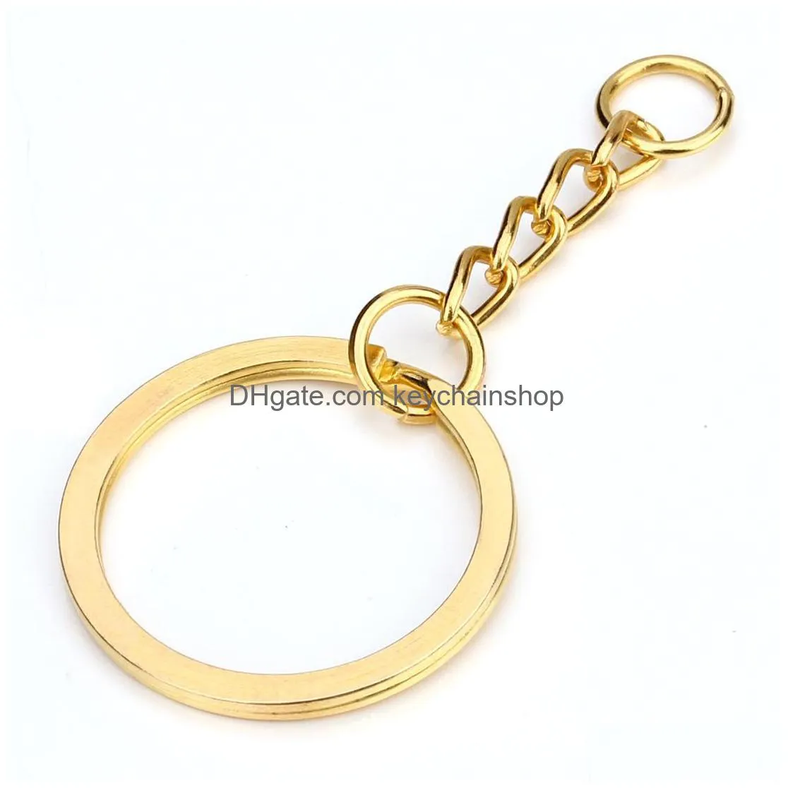 28mm gold key ring keychain round split rings with short chain rhodium bronze keyrings women men diy jewelry making key chains