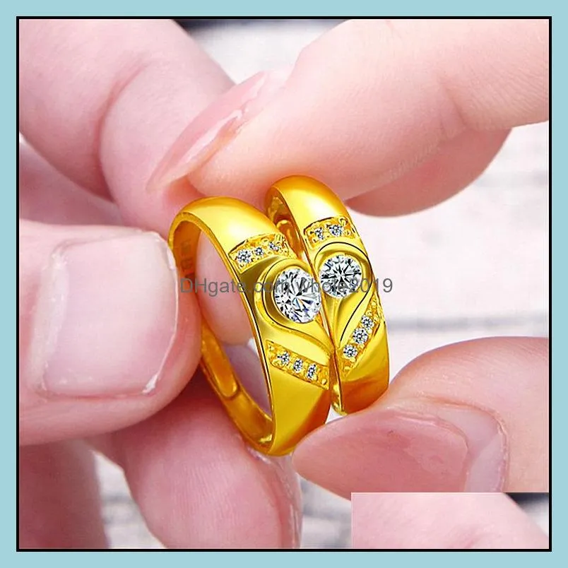 fashion creative couple rings heartshaped goldplated pair of wedding tanabata valentines day gift diamond love rings jewelry