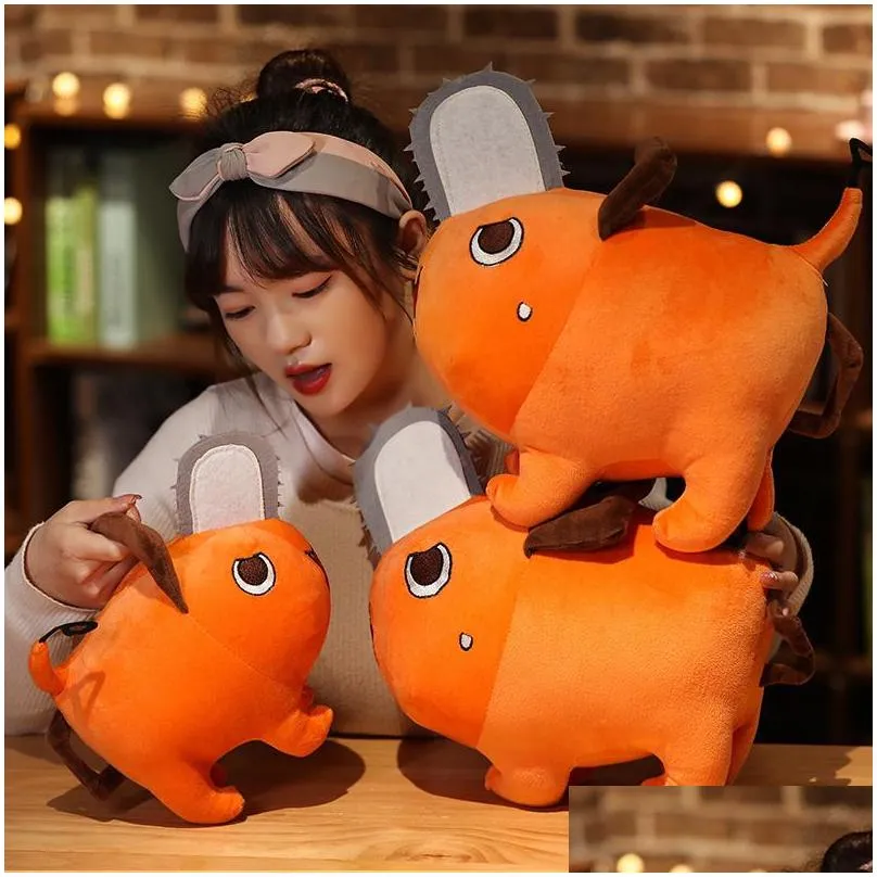 2540cm pochita plush chainsaw chain saw man cosplay standing orange dog stuffed doll prop kids gift 220519