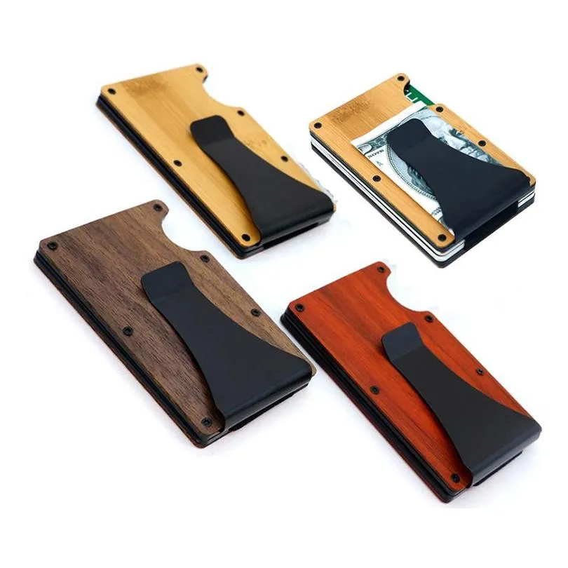 wooden money clip party favor portable metal wallet card holder creative fathers day gifts