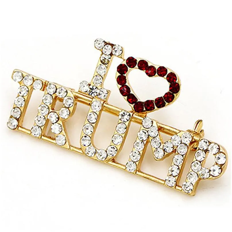 i love trump rhinestones brooch pins crafts for women glitter crystal letters pins coat dress jewelry brooches