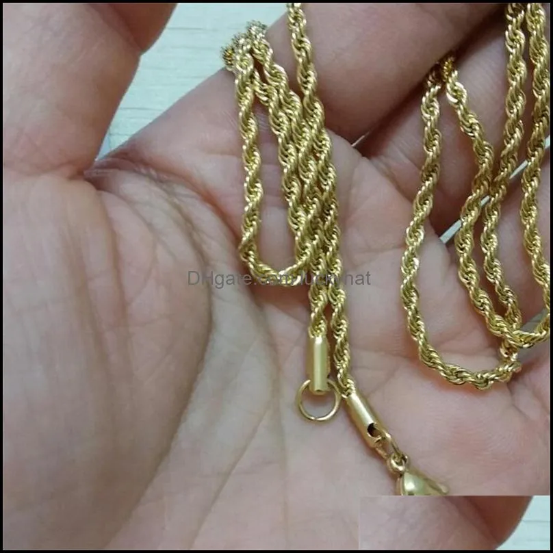 men fashion hip hop long chain necklace gold silver colors stainless steel 20inch 24inch 30inch rope chain 1334 q2