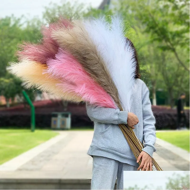 decorative flowers wreaths 120cm natural reed bouquet artificial pampas grass dried flower for home room decor wedding birthday party