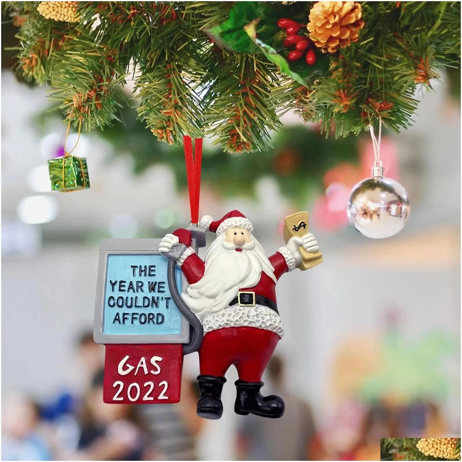 funny xmas santa claus ornaments the year we couldnt afford gas 2022 new year christmas tree hanging pendant decoration