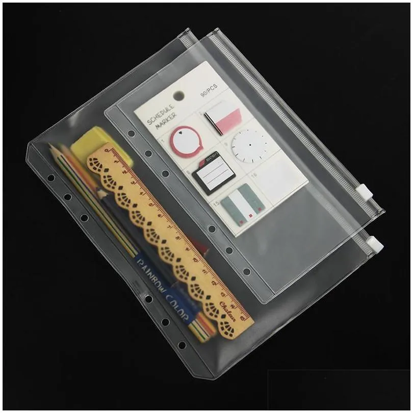 a5/a6/a7 pvc ring binder cover clear zipper storage filing supplies bag 6 hole waterproof stationery bags office portable document
