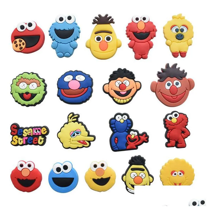 anime charms wholesale childhood memories seasame street characters cartoon croc charms shoe accessories pvc decoration buckle soft rubber clog charms fast