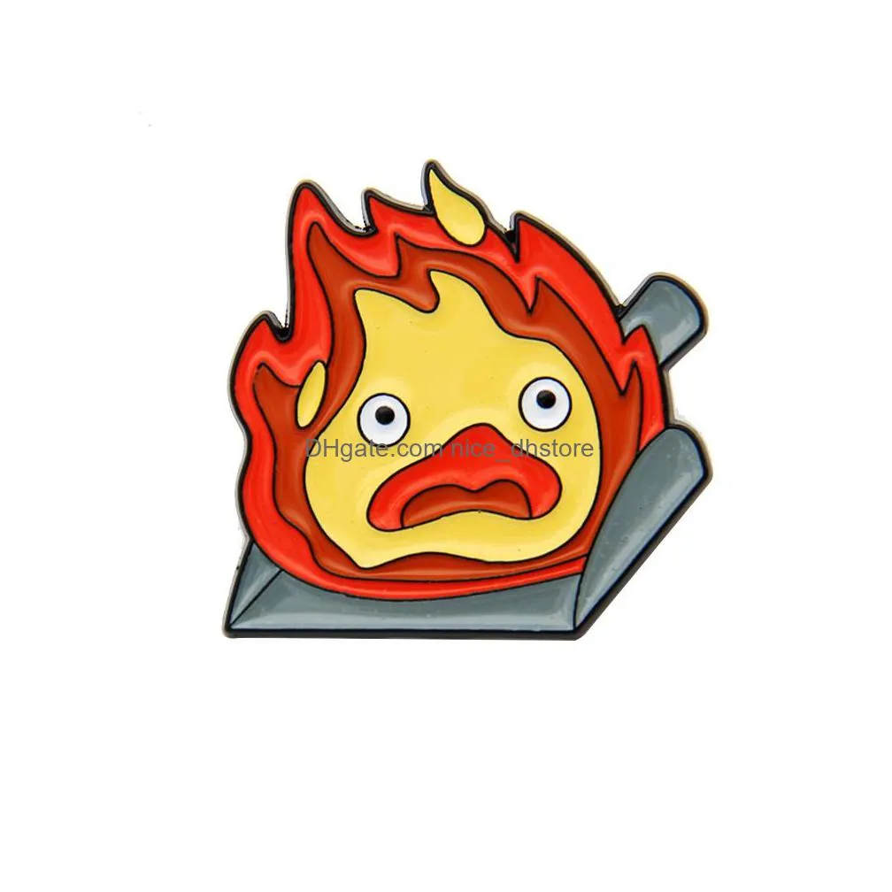 calcifer log hard enamel pin studio ghibli pin fire brooch cute funny badges