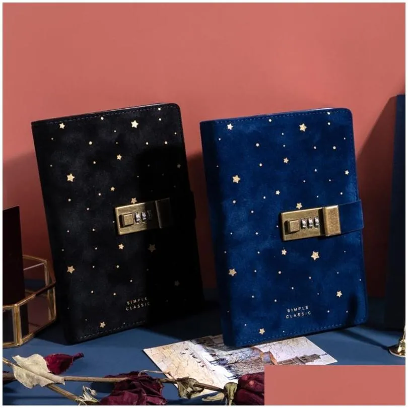 notepads b6 suede travel notebook with combination lock password star agenda diary journal notepad business stationery