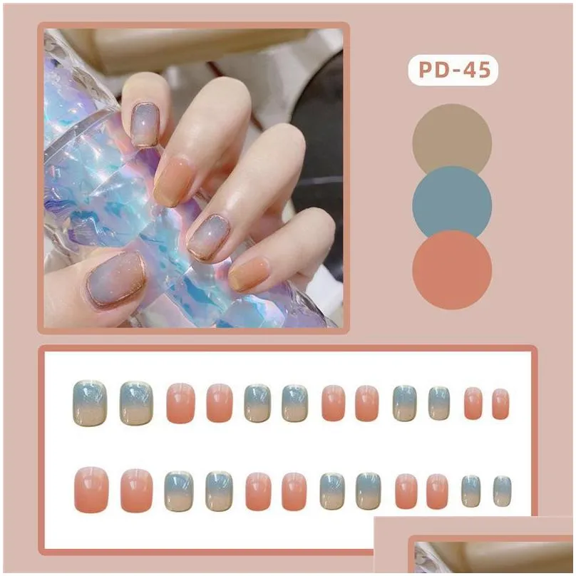 false nails 24pcs fake nail art crystal artificial press on with jelly glue full cover stylish daily finished short manicure tool
