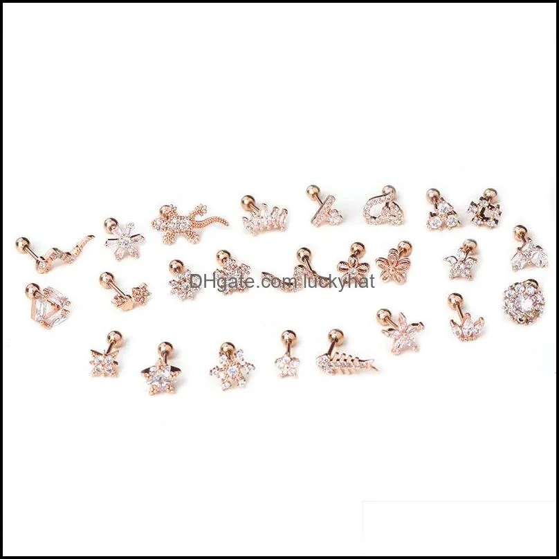 1pc gold silver color animals flower cz tragus cartilage stainless steel helix ear stud piercing crystal zircon daith earring 1213 q2