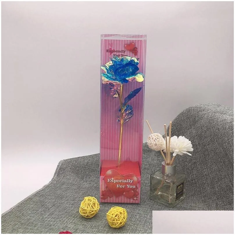 party tanabata valentines day decoration color roses starry sky glowing gold foil rose gift box for women