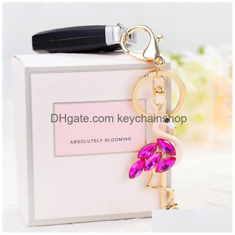 flamingo keychains rings rhinestone fashion car key charm pendant animal keyrings bag jewelry accessories fashion men women key chain