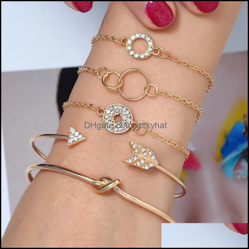 fashion wholesale geometric bracelet 5pcs set jewelry crystal rhinestone bracelet women