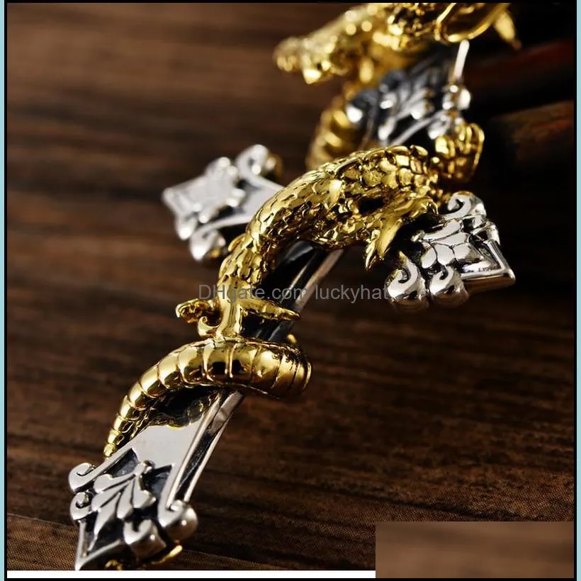 925 sterling silver cross golden dragon pendant for men trendy rock punk pendants without chain mens accessories gift