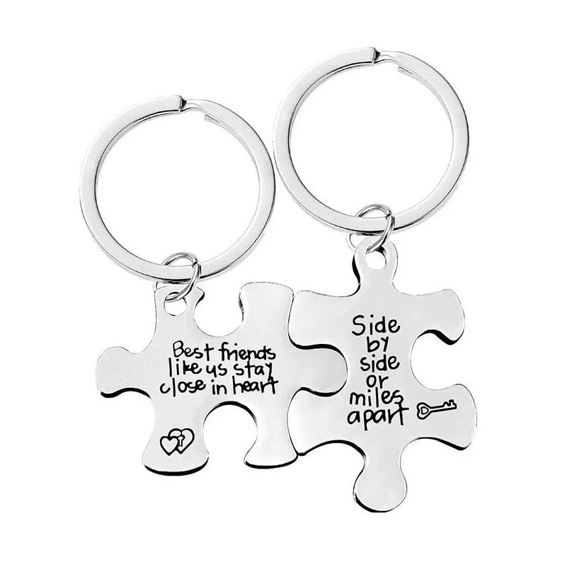 party favor 18 styles stainless steel puzzle couple pendant metal keychain jewelry valentines day gift lovers keychains