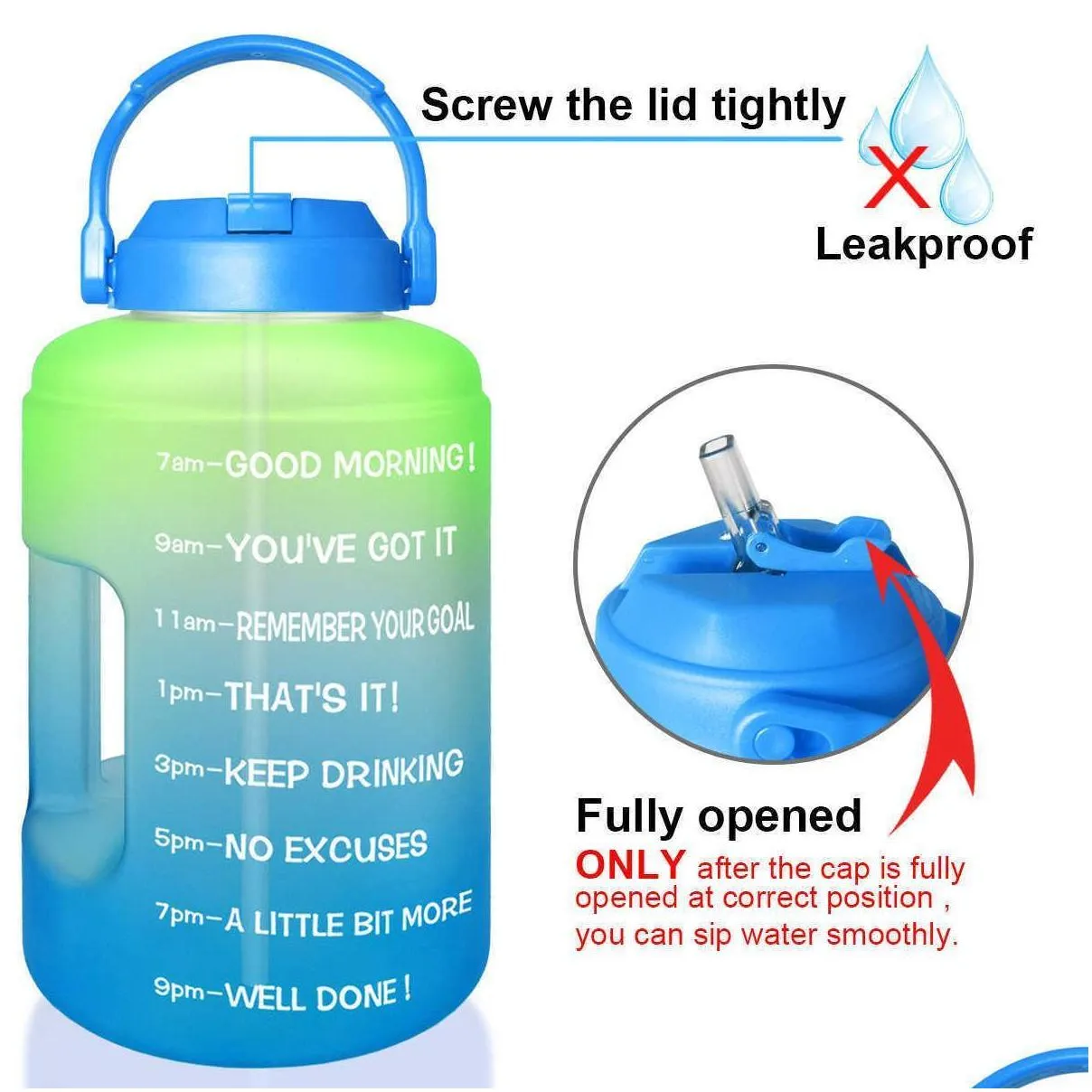 new 2.5l 3.78l plastic wide mouth gallon water bottles with straw bpa sport fitness tourism gym travel jugs phone stand sxjul19