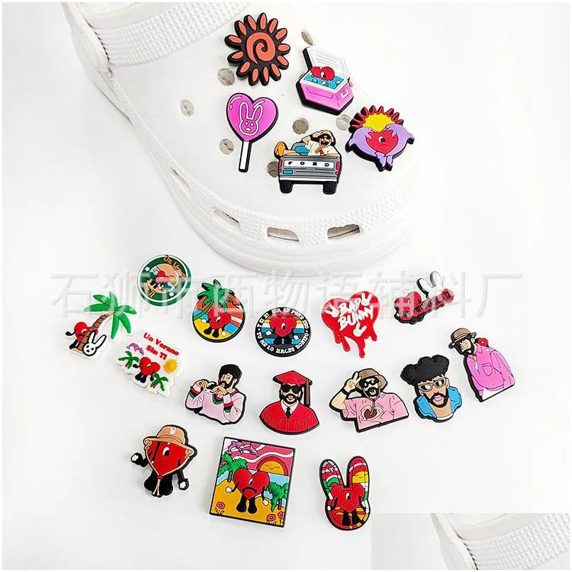 anime charms wholesale childhood memories bad bunny funny singer cartoon croc charms shoe accessories pvc decoration buckle soft rubber clog charms fast