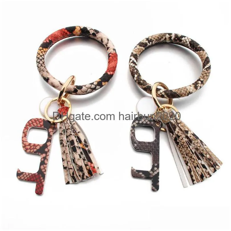 epidemic prevention keychain party favor pu leather key chain without contact acrylic keyring door opener wrist strap bracelet