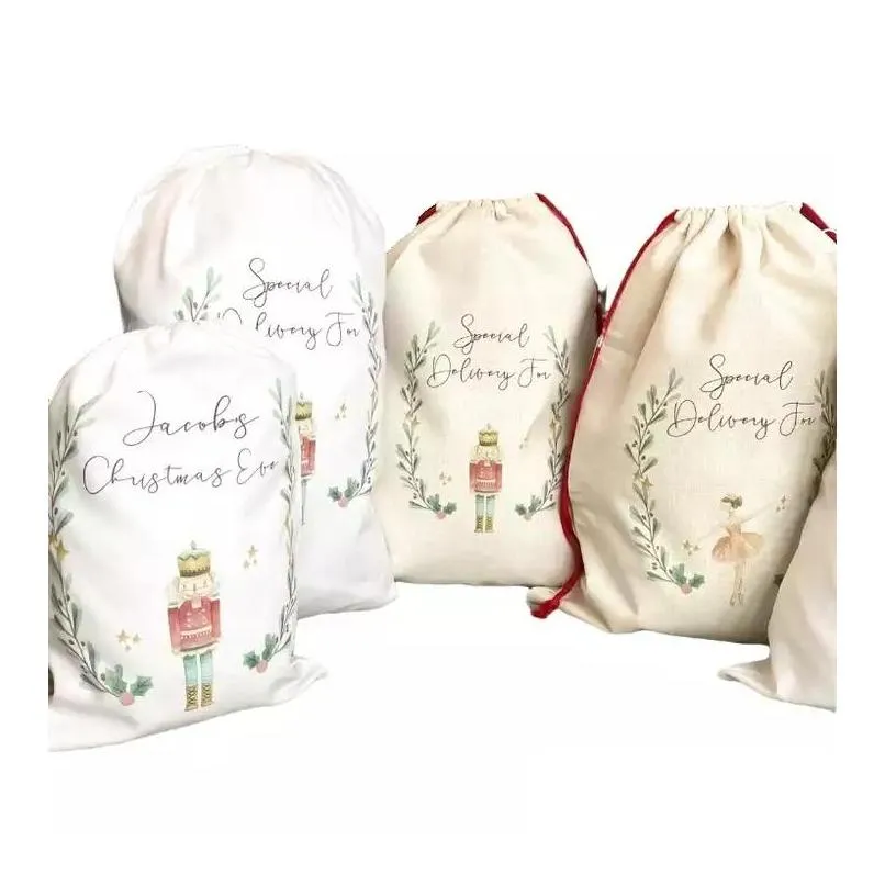 top quality sublimation blanks christmas santa sack custom plain cotton drawstring gift bags for christmas decorations