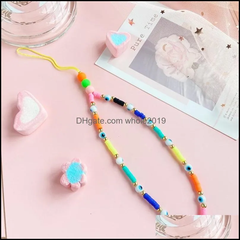 fashion acrylic strap key rings lanyard colorful eye beaded rope for cellphone case hanging phone chain jewelry gift 466 h1