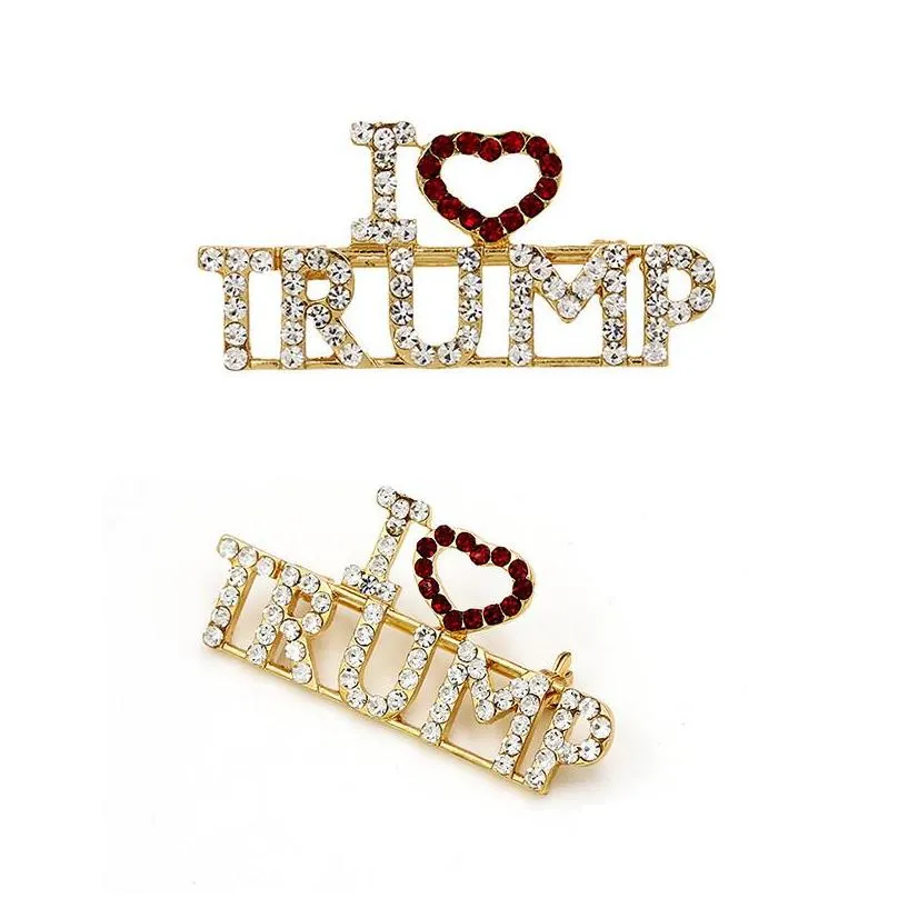 i love trump rhinestones brooch pins crafts for women glitter crystal letters pins coat dress jewelry brooches