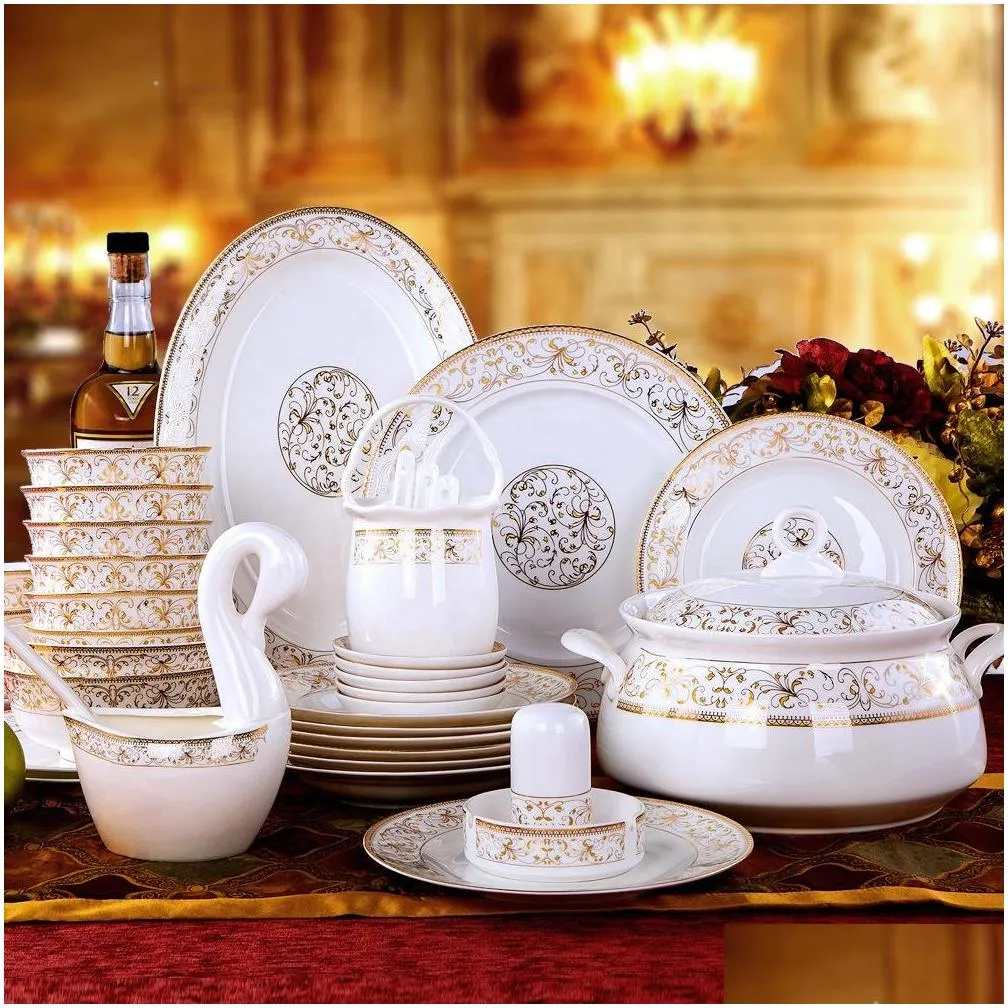 fashion 60 pcs porcelain dinnerware dining room luxury sun island dinner plates sets