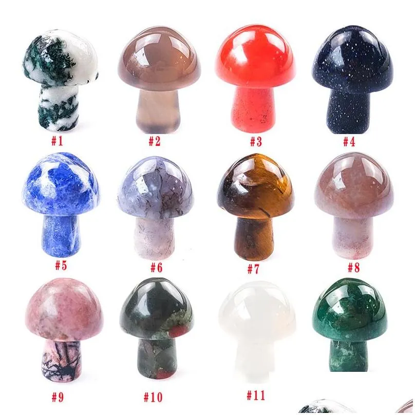 natural crystal small mushroom crafts 2 cm flower pot fish tank room decoration jade stone 12 styles