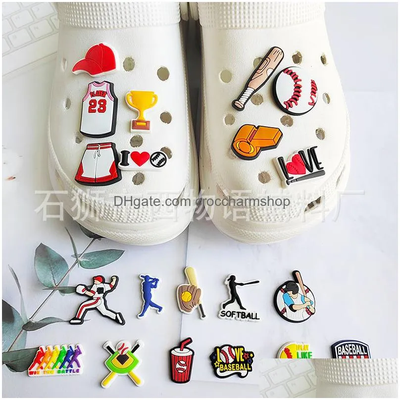 anime charms wholesale childhood memories baseball sports funny gift cartoon croc charms shoe accessories pvc decoration buckle soft rubber clog charms fast