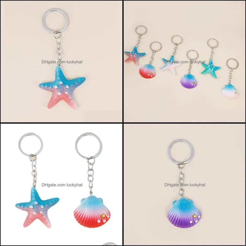 custom key rings creative simulation resin shell starfish key chain diy car bag pendant accessories promotional gifts