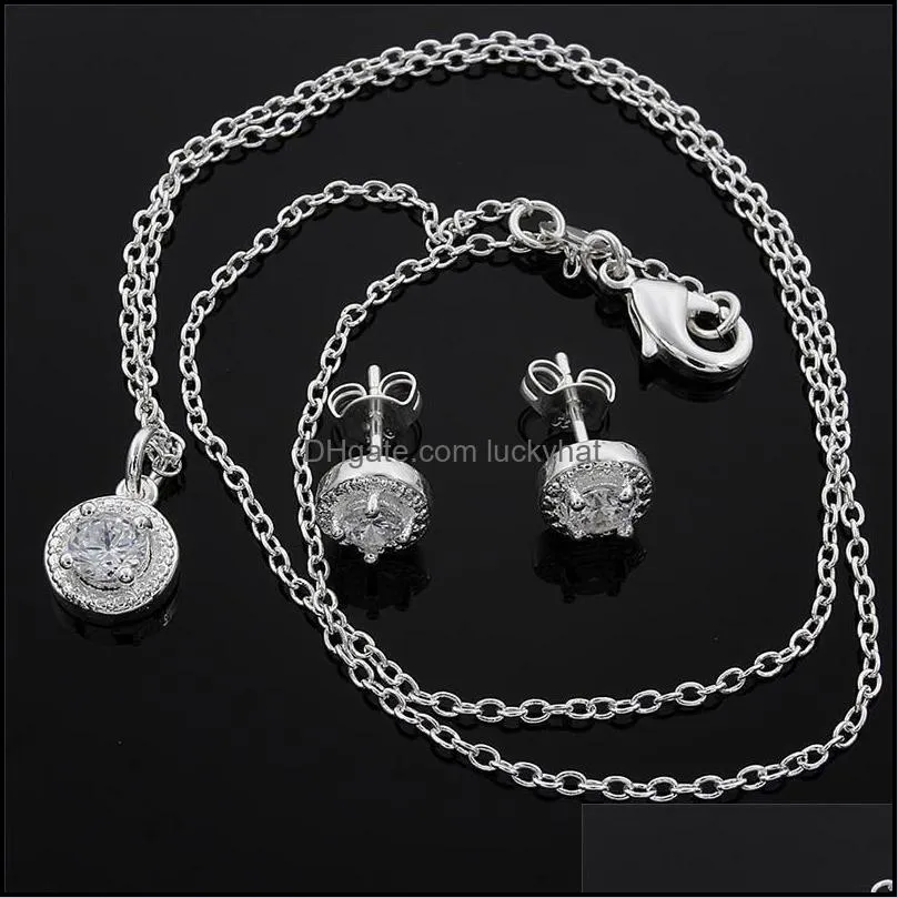 new design 925 sterling silver cz diamond necklace ring earrings set fashion jewelry wedding gift for woman 1983 t2