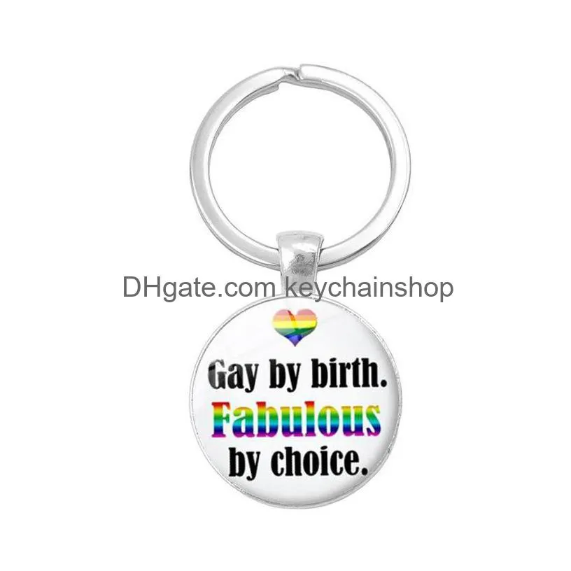 fashion gay lesbian pride sign keychains for women men rainbow color glass gemstone charm key chains lgbt jewelry accessories