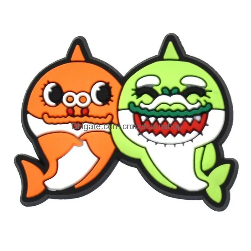 anime charms wholesale childhood memories shark ocean fish cartoon croc charms shoe accessories pvc decoration buckle soft rubber clog charms fast