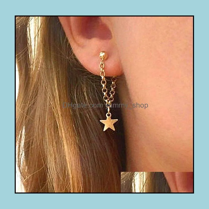 fashion simple pentagram star back hanging drop earrings korean metal chain dangle brincos womens jewelry