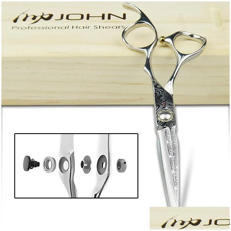 john professional hairdressing scissors japan vg10 damascus for right hand 6.0 inch wooden case pack barber shears