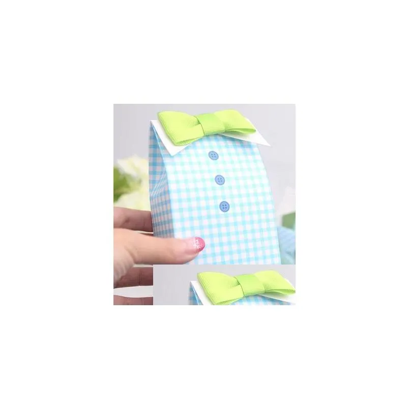 wholesale 20pcs man blue green bow tie birthday boy baby shower favor candy treat bag wedding favors candy box gift bags