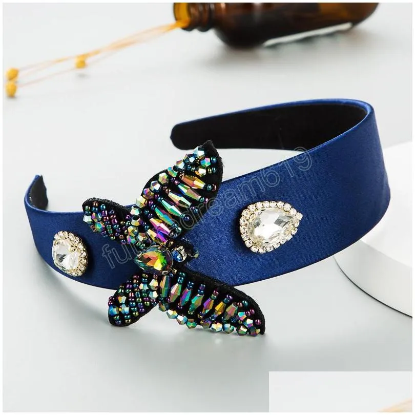 personality colorful crystal butterfly headband for woman elegant sparkly rhinestone padded solid color hairband girls headwear