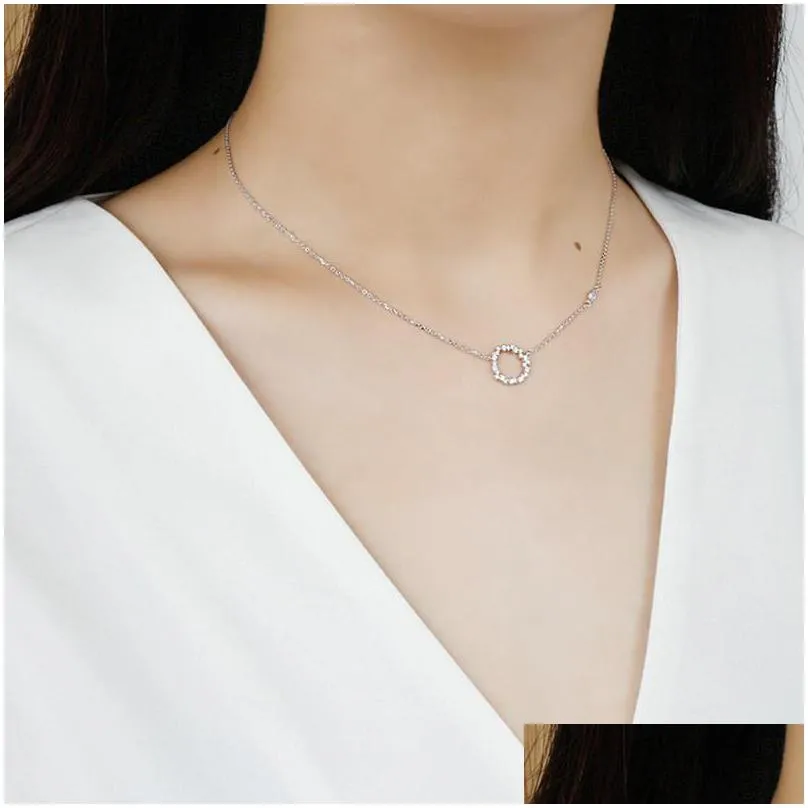 zircon choker necklaces 100 925 sterling silver zircon hollow round circle collar necklace wedding party gifts for women