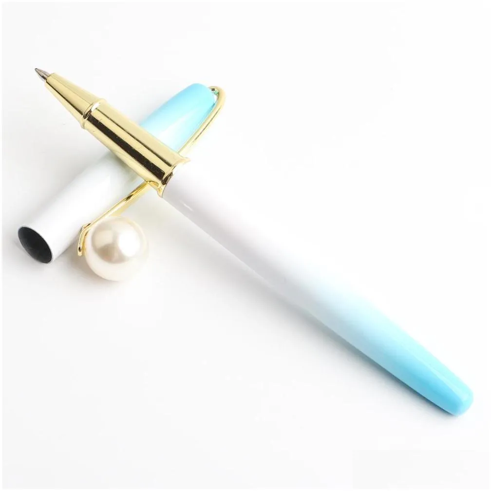 1pcs colorful pearl metal ballpoint pen custom logo stationery colors gift pen for school supplies boligrafos blue black refill