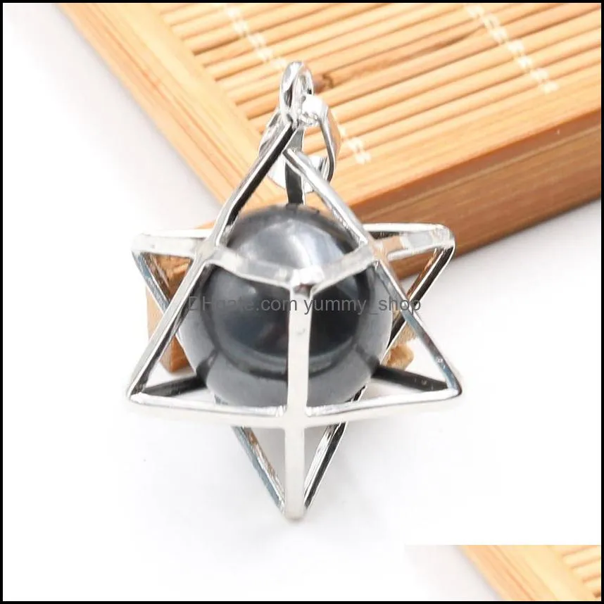 eight pointed star pendant necklace 3d geometry with natural stone for men and women