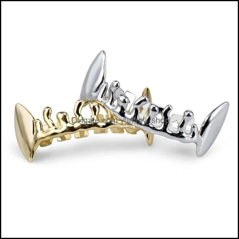 hip hop bottom dental grills fashion 1 piece gold silver color hip hop vampire teeth brace gold grillz for men women 535 q2