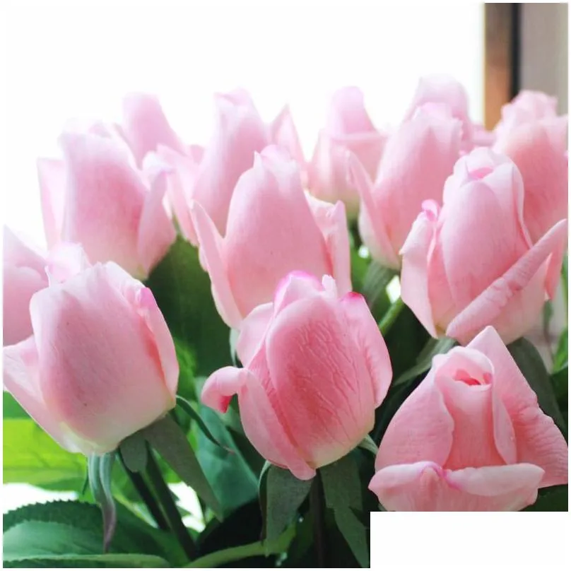 7 pcs roses artificial flowers real touch branch stem latex rose hand feel felt rose flowers decoration home wedding party