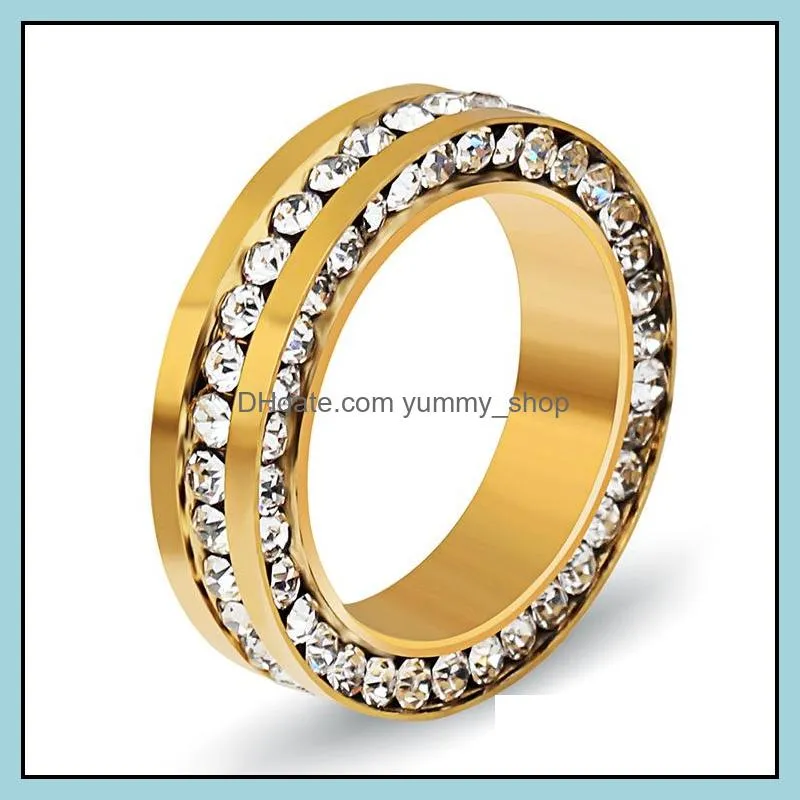 full rhinestone crystal stainless steel rings for women men gold color wedding ring