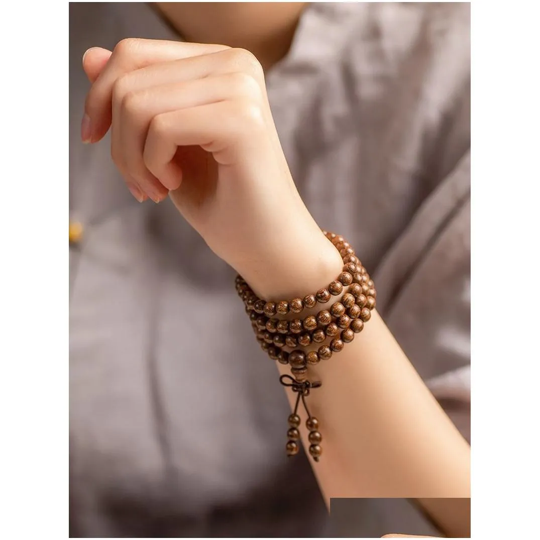 charm bracelets high quality natural wood bracelet necklace gold silk sandalwood beads hand string men women rosary jewelry wenplay 1012mmx108