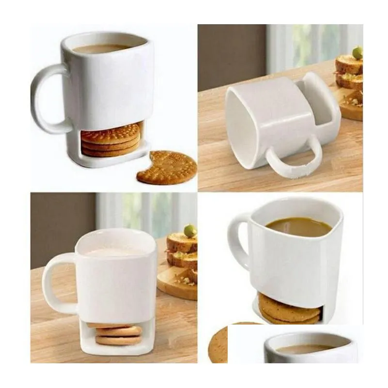 ceramic mug set white coffee biscuits milk dessert cup tea cups side cookie pockets holder for home office 250ml zwl64wll