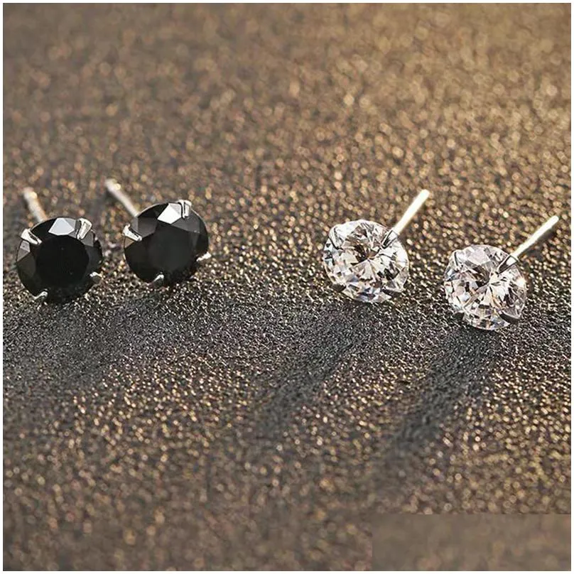 925 sterling silver stud earrings for women 6mm cubic zirconia stone ear studs jewelry wedding earring christmas gift