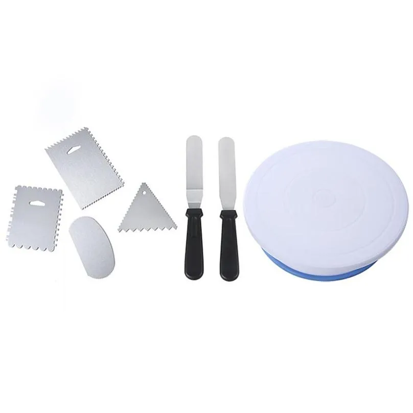 7pcs/set plastic cake turntable rotating cake plastic dough knife decorating 10 inch cream cakes stand rotary table s