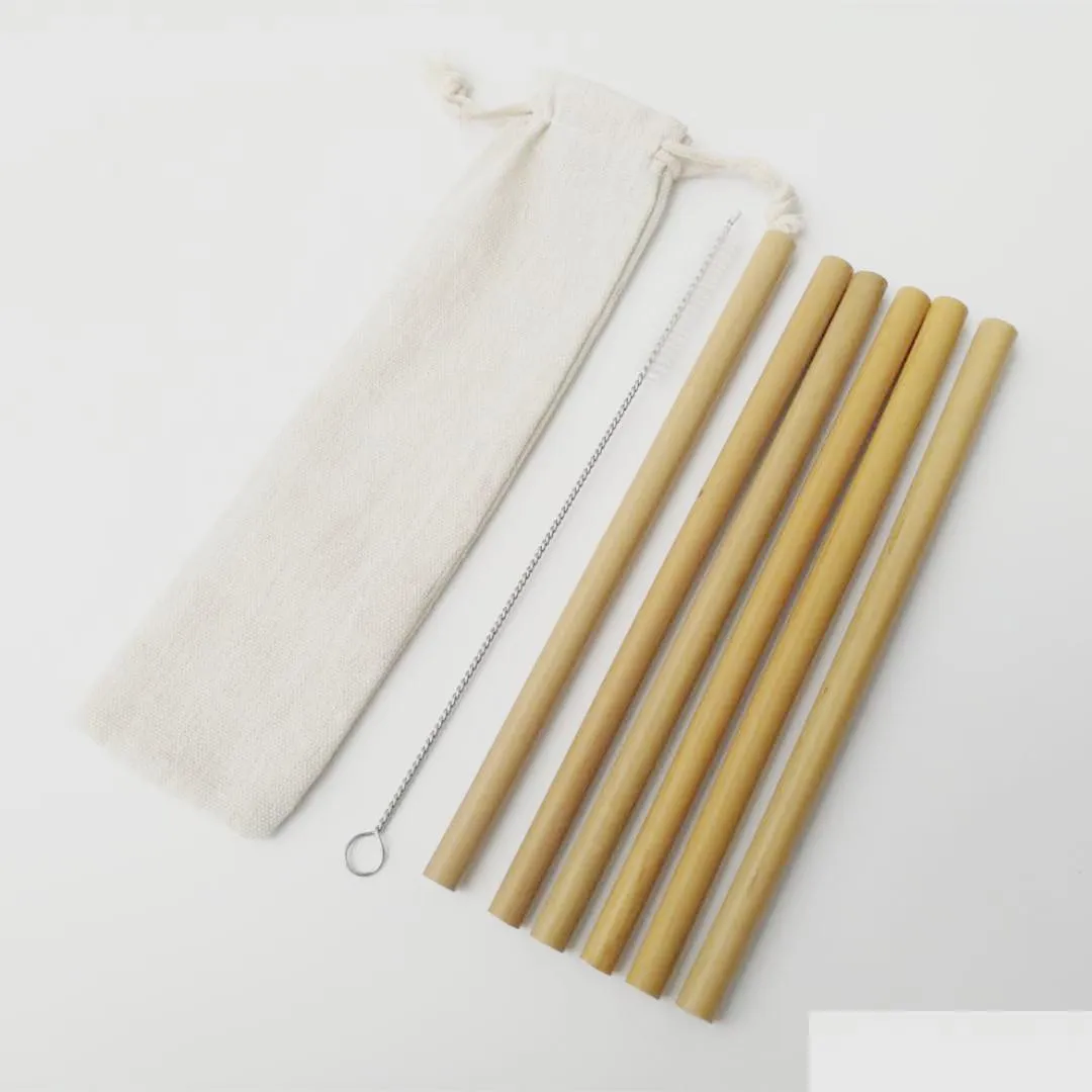 6pcs yellow bamboo straws ecofriendly bamboo straw with drinking straws cleaning brush and close bag household drinking straw