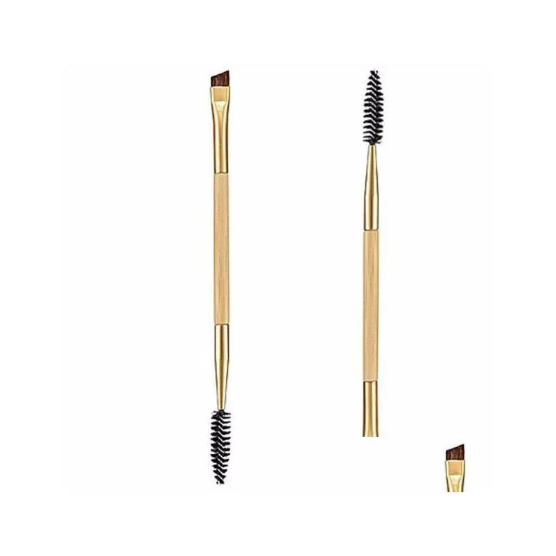 beauty girl 1pcs makeup bamboo handle double eyebrow brush add eyebrow comb eye definer brush professional small angle brush