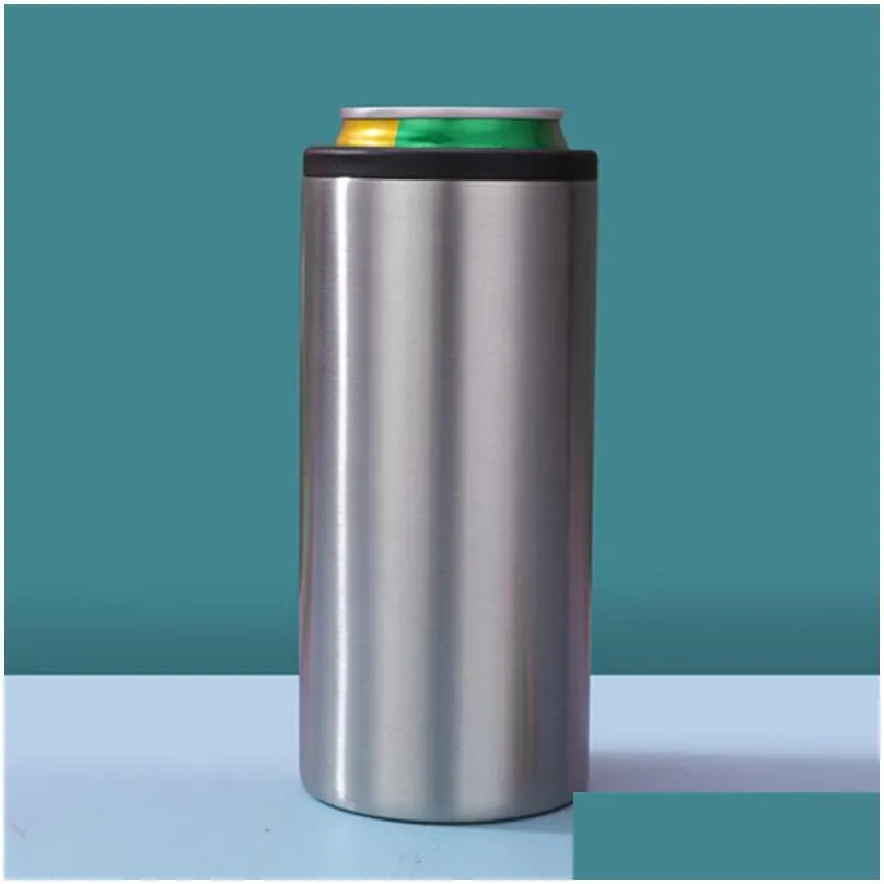 12oz skinny cooler tumblers slim can straight mug beer tumbler cola holder 18/8 stainless steel insulated vacuum double wall bottle container
