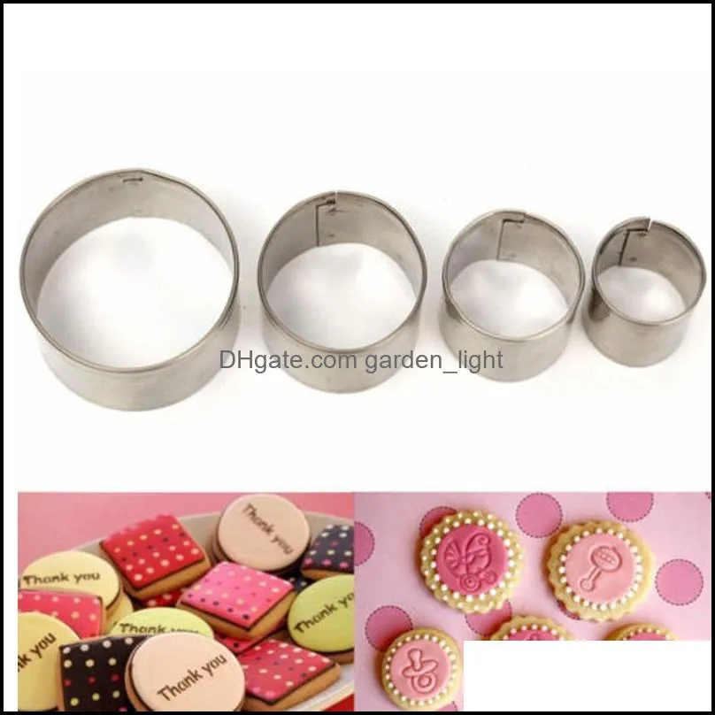 4pcs/set stainless steel round circle cookie fondant cake gum paste mould cutter diy decorating pastry mold baking tools 
